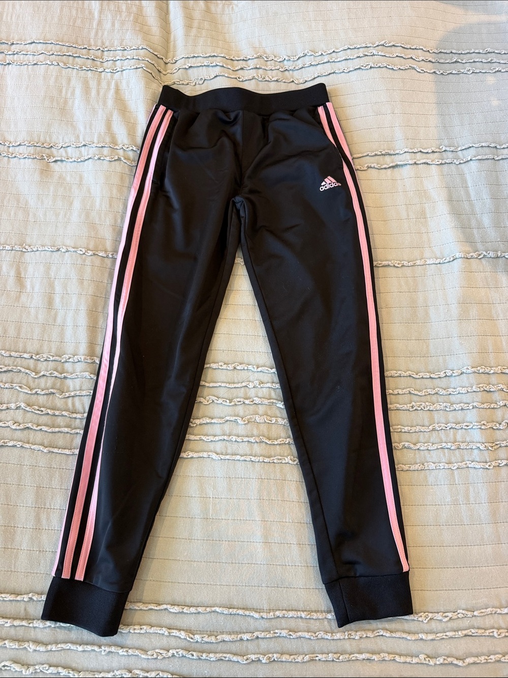 adidas Kids Black Joggers with Pink Side Stripes